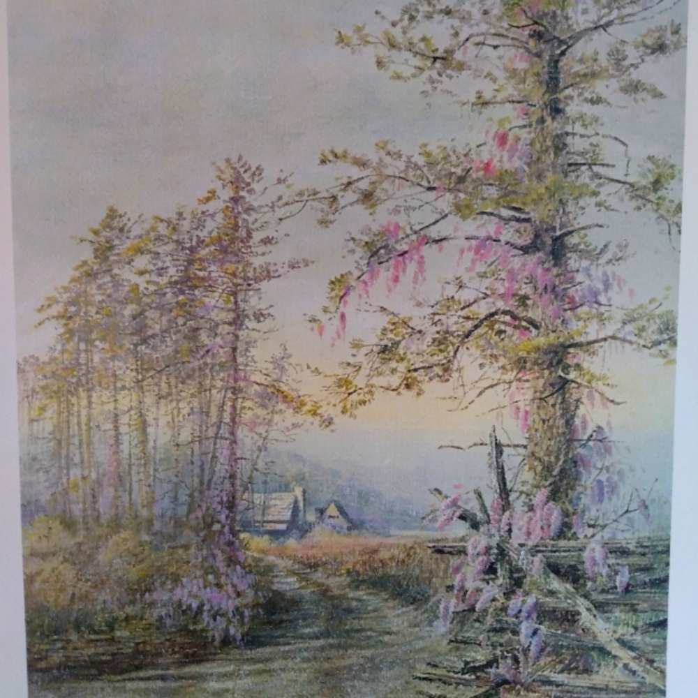 Ben Hampton artist print. "Wisteria". Vintage. 1985. Stamped and signed